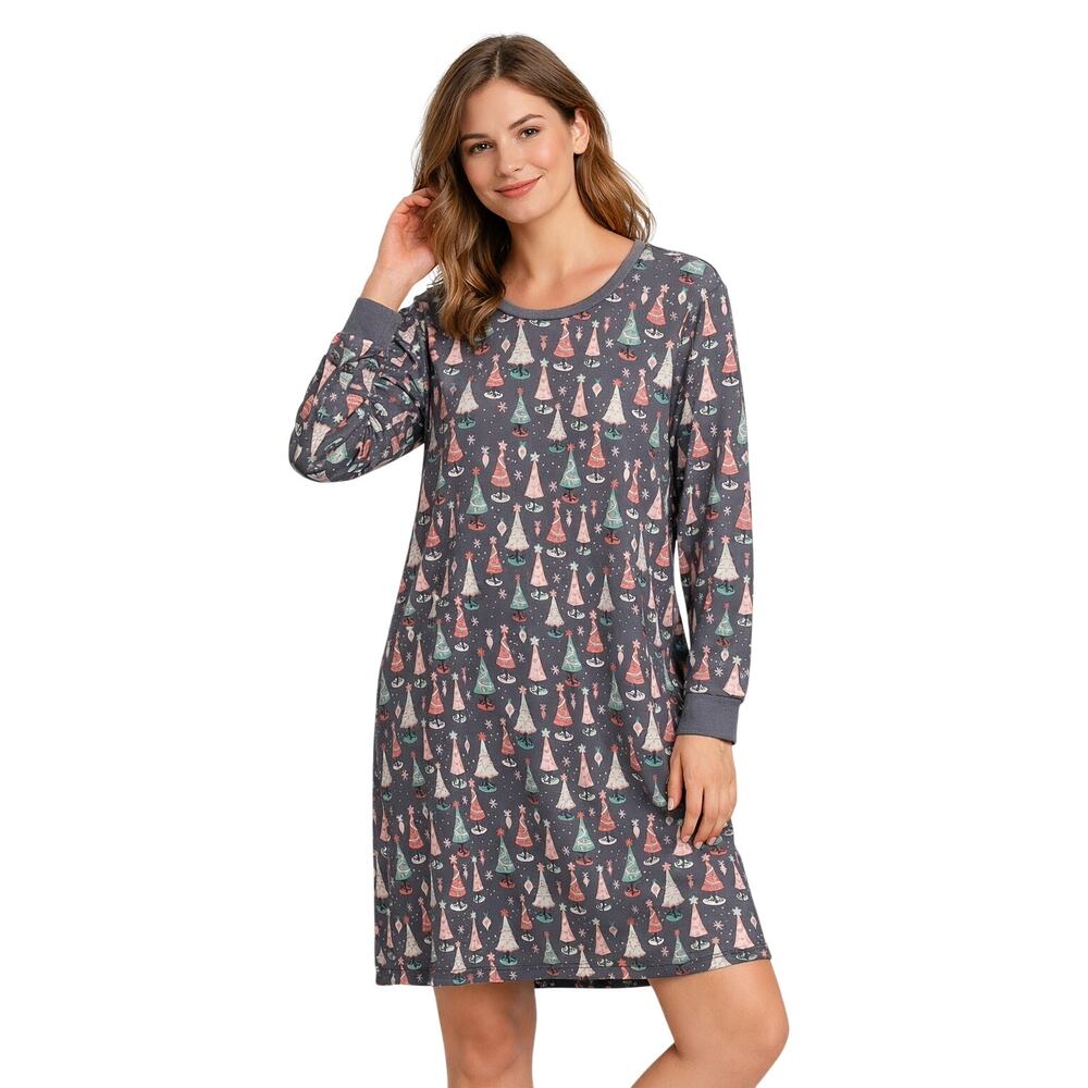 Pink Laundry Christmas Tree Nightgown Size Large – Cozy Holiday Sleepwear